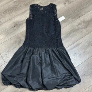 REBECCA TAYLOR Black Lace and Taffeta Party Bubble Hem Party Mini combo Dress